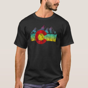 Camiseta Sinalizador do Estado Retro Montanhas Rochosas do