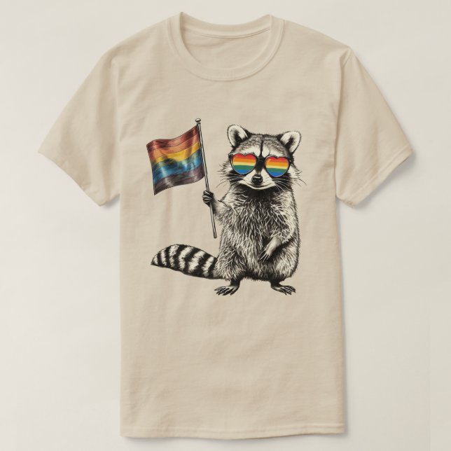 Camiseta Sinalizador do Orgulho Raccoon | Gráfico LGBT do P (Frente do Design)