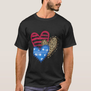 Camiseta Sinalizador Dos Eua Coração 4 De Julho Leopard Pat