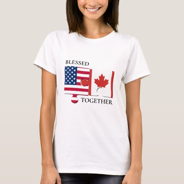Camiseta Sinalizador duplo personalizado EUA CANADÁ (Frente)