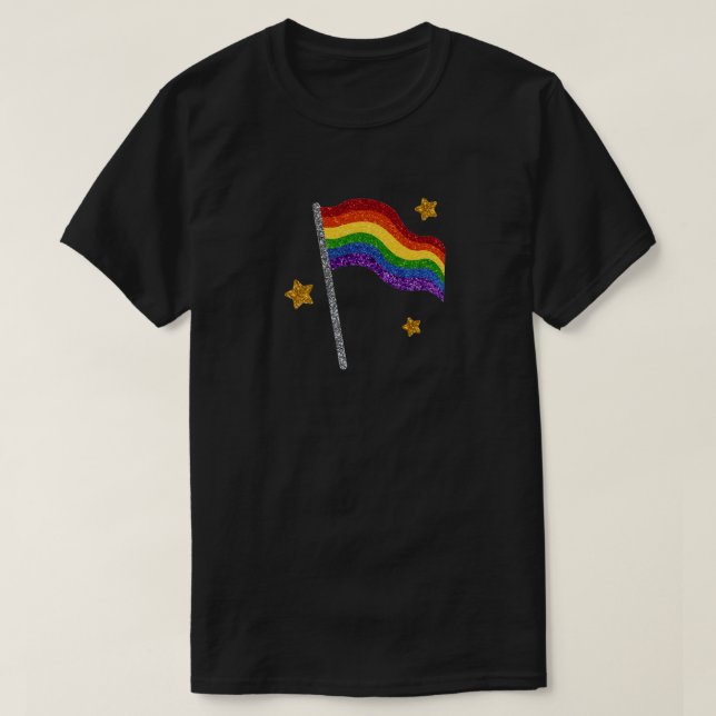 Camiseta Sinalizador e estrelas de brilho do orgulho LGBT (Frente do Design)