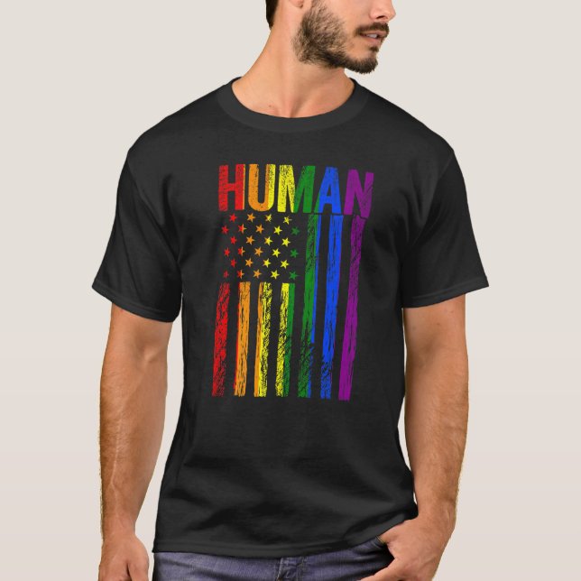 Camiseta Sinalizador Lgbt Humano Orgulho gay Mês Sinalizado (Frente)