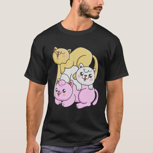 Camiseta Sinalizador LGBTQ Rainbow Kawaii Cat Pil (Frente)