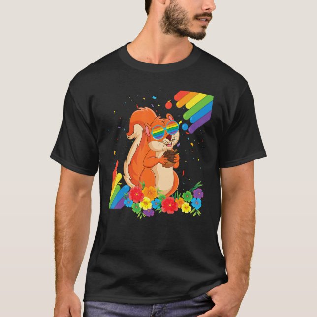Camiseta Sinalizador Orgulho Lgbt Gay Squirrel Rainbow Lgbt (Frente)
