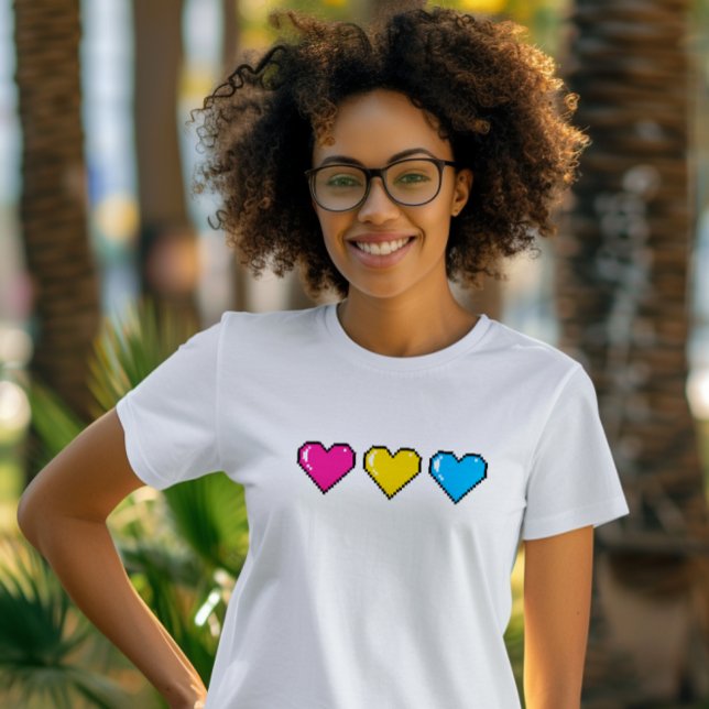 Camiseta Sinalizador Pansexual Coração Pixel (Criador carregado)