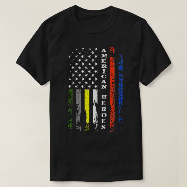 Camiseta Sinalizador Patriótico Americano do Primeiro Respo (Frente do Design)