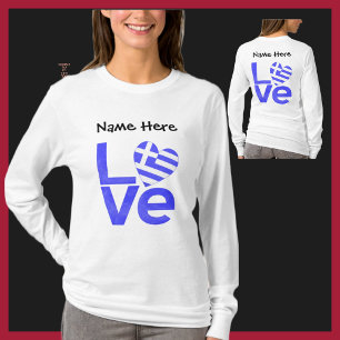 Camiseta Sinalizador Personalizado do Coração de grécia Azu