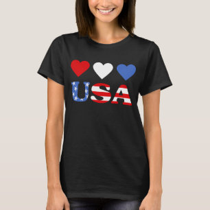 Camiseta Sinalizador Red White e Blue Hearts USA
