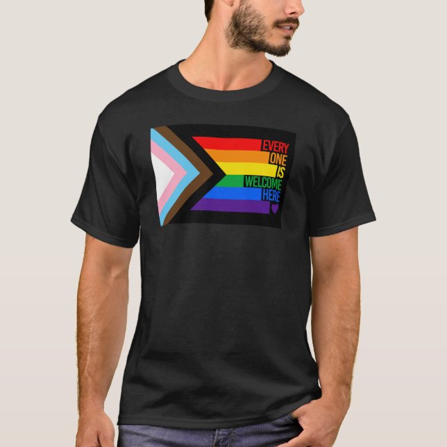 Camiseta Sinalizador Todos são Bem-vindos Aqui (Orgulho do  (Frente)
