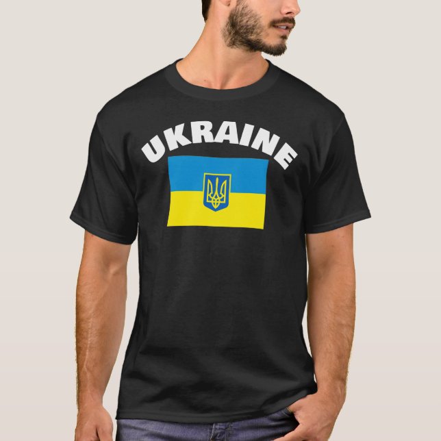 Camiseta Sinalizador Ucraniano com a blindagem Tryzub (Frente)