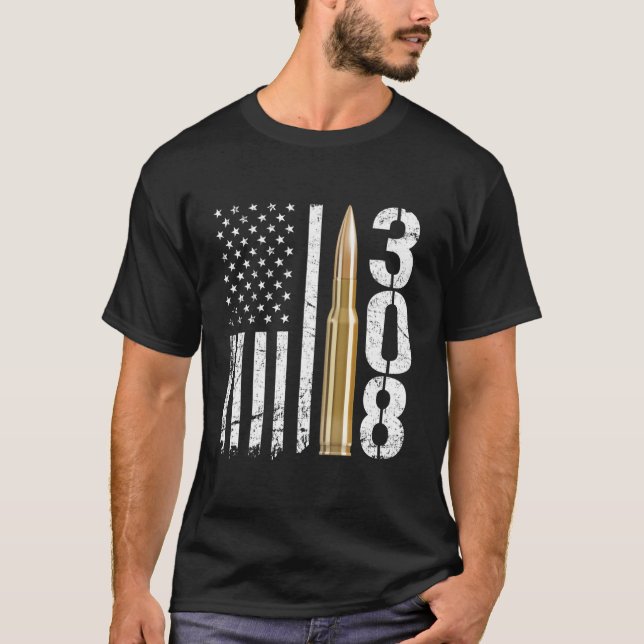 Camiseta Sinalizador Usa Caliber Rifle Rifle 308 Gun Ammo B (Frente)