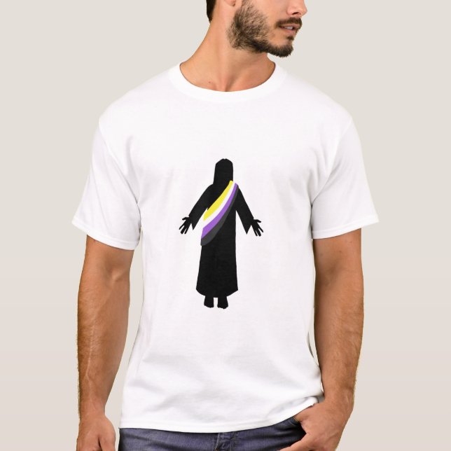 Camiseta SinalizadorNãoBinárioPrideJesus (Frente)