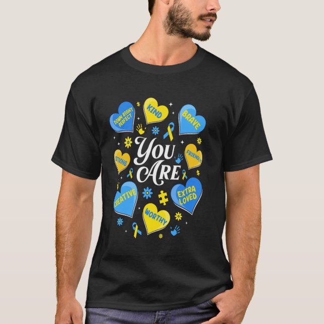 Camiseta Síndrome de Down Conscientização Coração de Doce P (Frente)