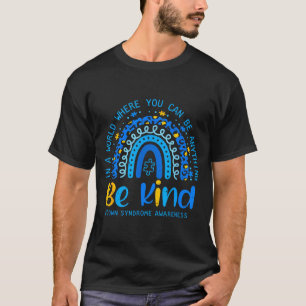 Camiseta Síndrome de Down conscientização seja gentil arco-