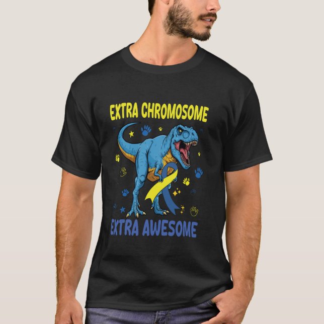 Camiseta Síndrome de Down Conscientização T-rex Dinossauro  (Frente)