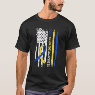 Camiseta Síndrome de Down EUA Sinalizador Azul Fita Amarela