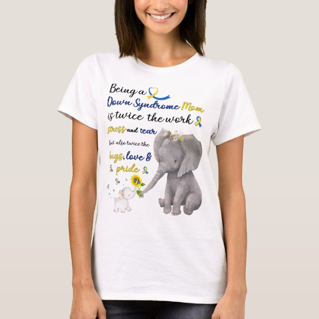 Camiseta síndrome de down, orgulho de amor do elefante mãe  (Frente)