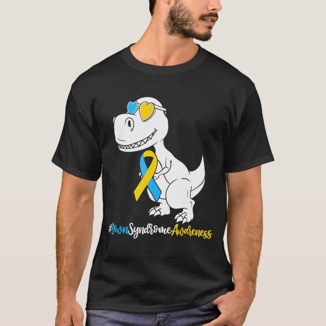 Camiseta Síndrome de Down T Rex Dinossauros Crianças Trisom (Frente)