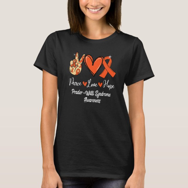 Camiseta Síndrome de Prader Willi PWS Peace Love Esperança  (Frente)