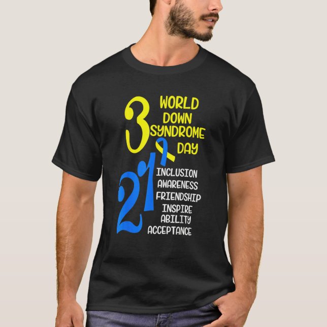 Camiseta Síndrome Mundial para Baixo-Amarelo Azul 321 Aware (Frente)