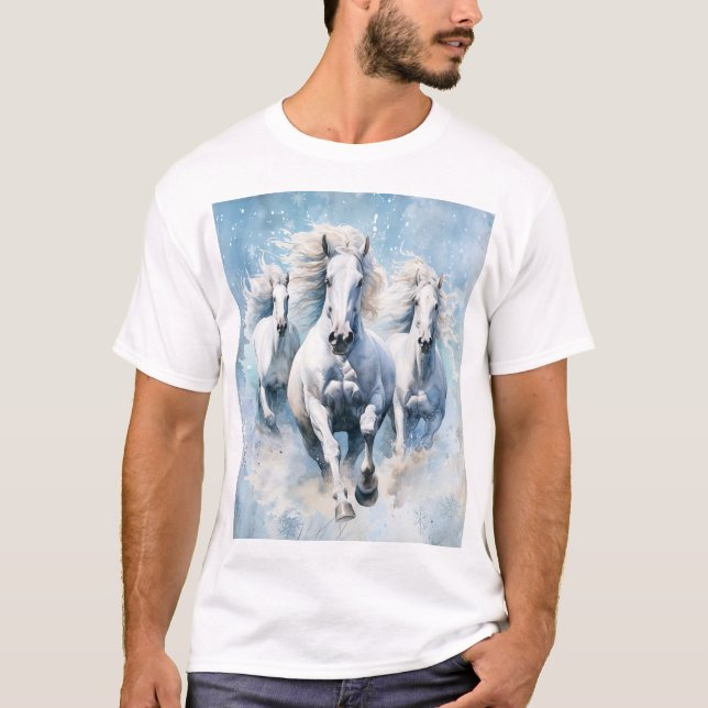 Camiseta Sinfonia de libertação de neve em cavalos brancos: (Frente)