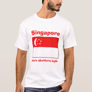 Camiseta Singapura Bandeira + Mapa + Texto