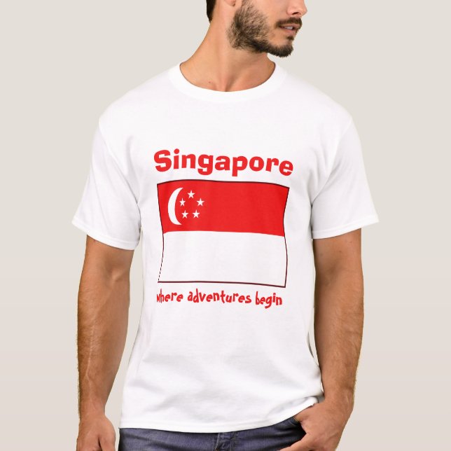 Camiseta Singapura Bandeira + Mapa + Texto (Frente)
