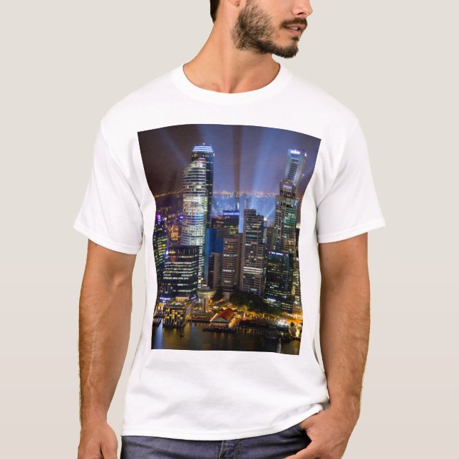 Camiseta Singapura downtown cidade à noite (Frente)