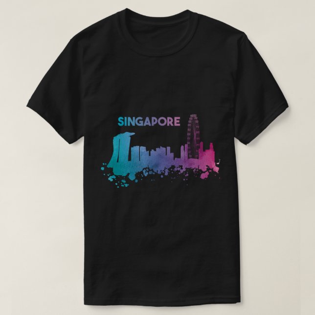 Camiseta Singapura Skyline Watercolor Ásia Souvenir P (Frente do Design)