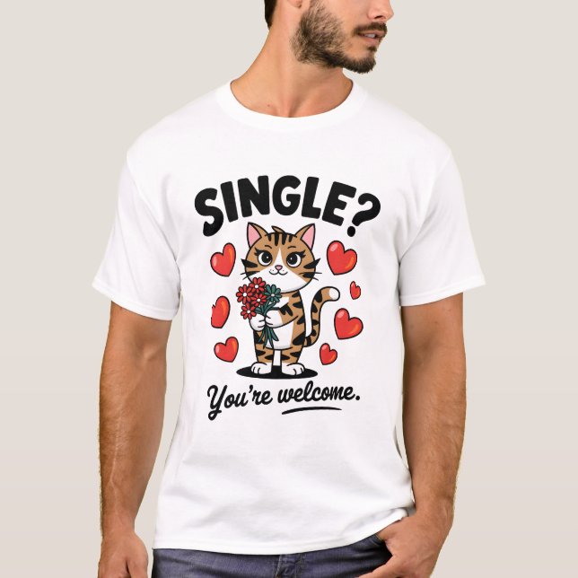 Camiseta Single Cat Funny Anti-Valentine's Day Quote Flower (Frente)