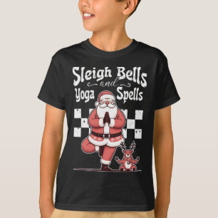 Camiseta Sinos de Trenó e Feitiços de Yoga Natal Papai Noel