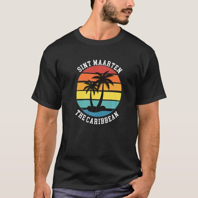 Camiseta Sint Maarten O Caribe Retro Sunset Palm Trees (Frente)