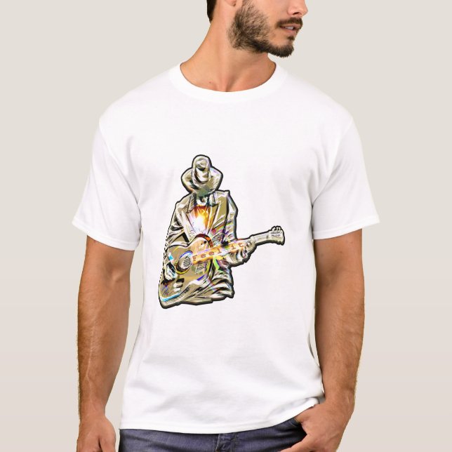 Camiseta Sinta os Blues - Design de violão artístico (Frente)