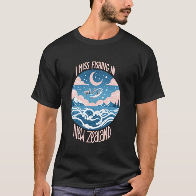 Camiseta Sinto falta de pescar na Nova Zelândia (Frente)
