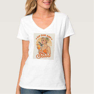 Camiseta Sip, Sun e Sass - Vibes de Verão retrógrados Ilust