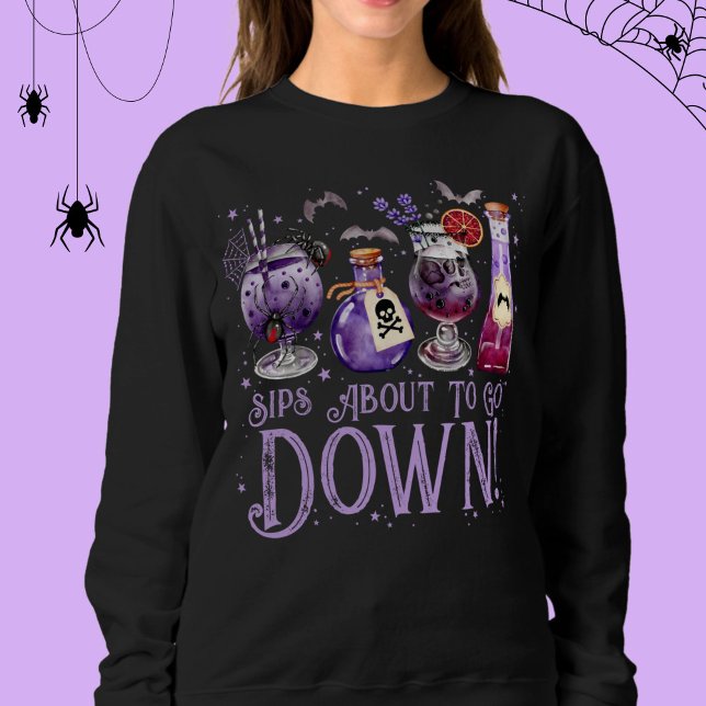 Camiseta Sips prestes a descer os coquetéis do Dia das Brux (Sips About to Go Down Halloween Cocktails Sweatshirt)