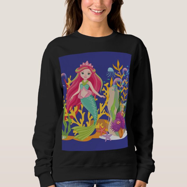 Camiseta Siren Oceano: Cabelo Vermelho Longo (Frente)