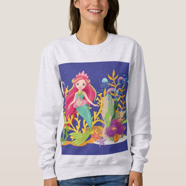 Camiseta Siren Oceano: Cabelo Vermelho Longo (Frente)