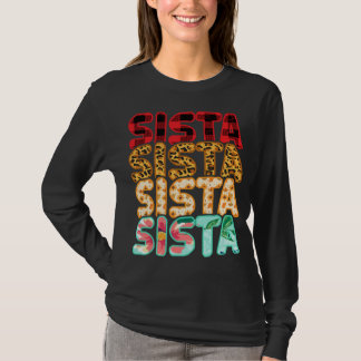 Camiseta Sista Irmã Leopard Xadrez Vermelha Mães da Família