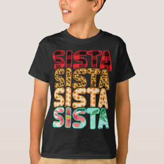 Camiseta Sista Irmã Leopard Xadrez Vermelha Mães da Família