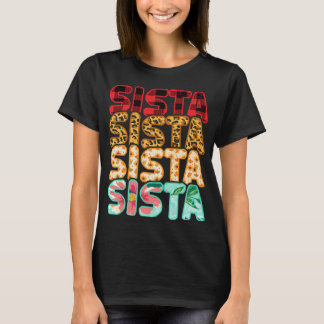 Camiseta Sista Irmã Leopard Xadrez Vermelha Mães da Família