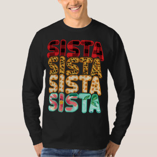 Camiseta Sista Irmã Leopard Xadrez Vermelha Mães da Família