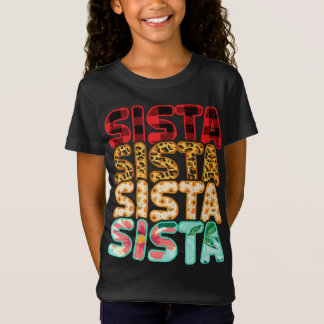 Camiseta Sista Irmã Leopard Xadrez Vermelha Mães da Família
