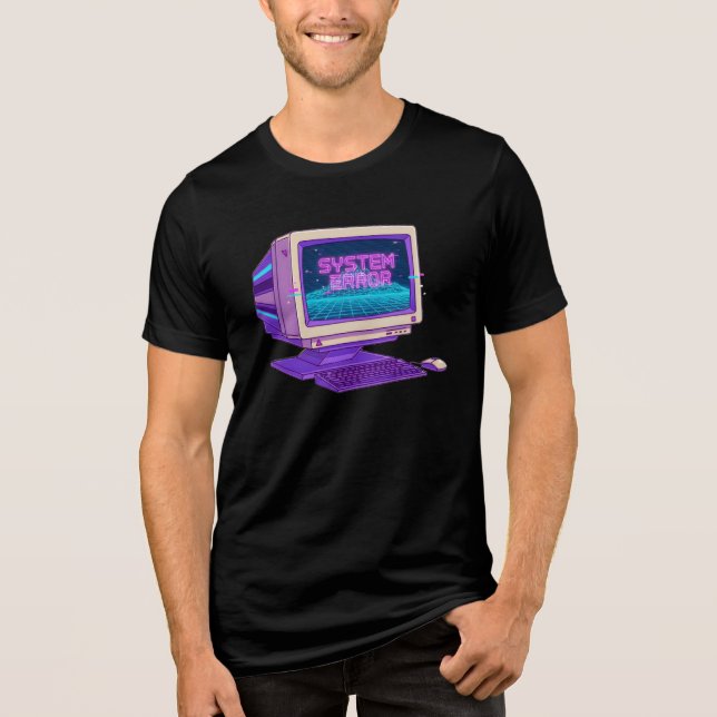 Camiseta Sistema de Erro de Glitch de Computador Retro Gráf (Frente)