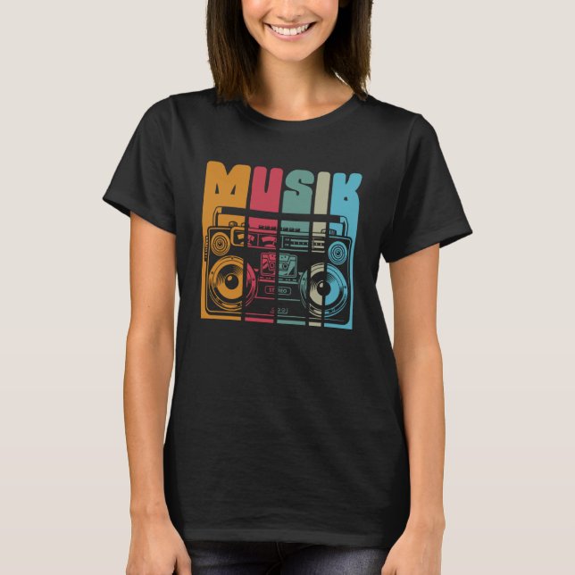Camiseta Sistema estéreo portátil e rádio antigo (Frente)