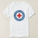 Camiseta Sistema Imunitário Comprometido por Azul Cruzado<br><div class="desc">Teto do sistema imunitário comprometido com um logotipo simples com texto em uma borda azul ao redor de uma cruz vermelha.</div>