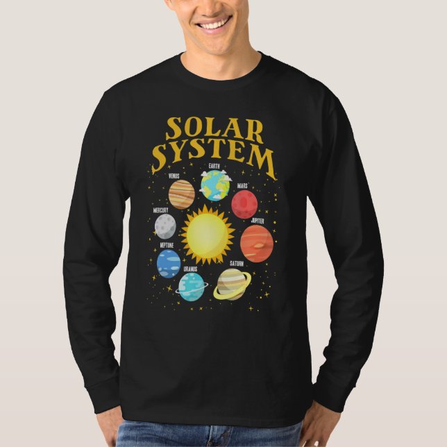 Camiseta Sistema Solar Com Planetas Espaciais Científicos 1 (Frente)