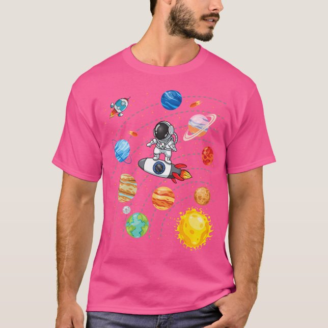 Camiseta Sistema Solar Planetas Astronauta Espacial da Ciên (Frente)