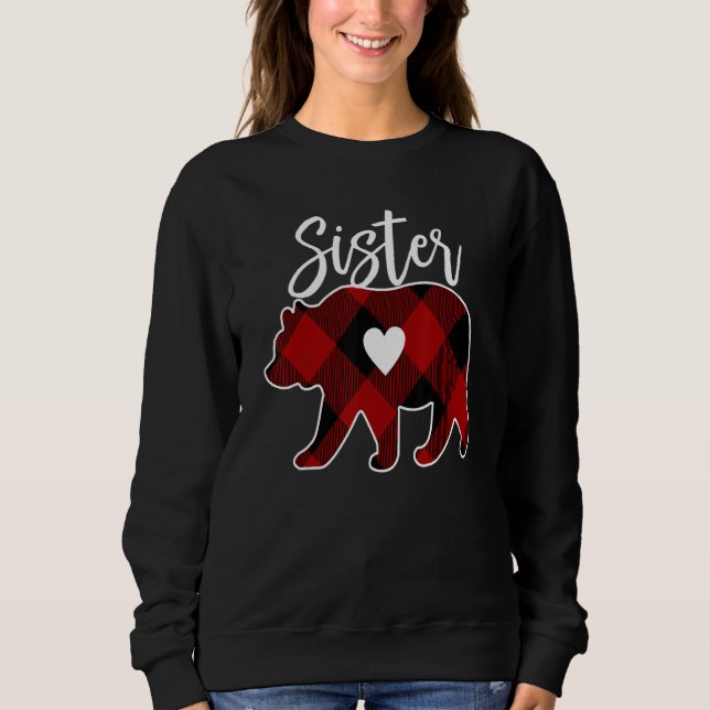 Camiseta Sister Bear Christmas Buffalo Plaid Red White & Bl (Frente)