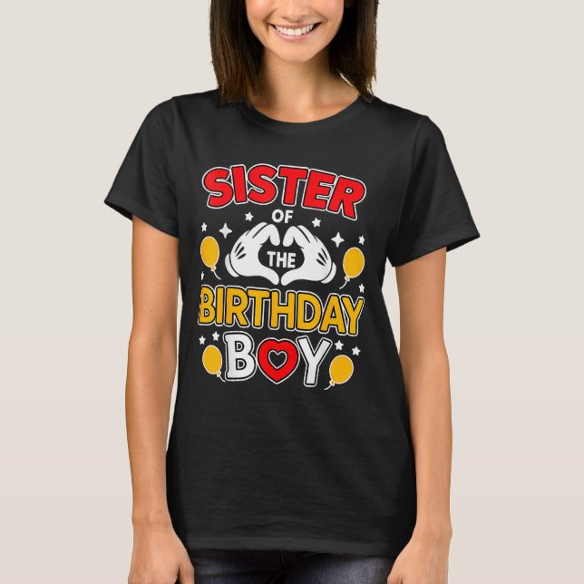 Camiseta Sister Of The Birthday Boy Family Matching Dad Mom (Frente)